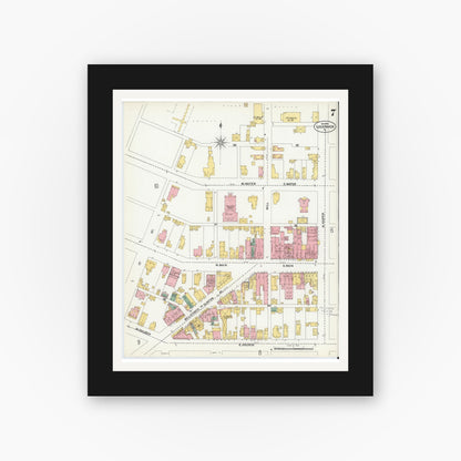 Old map wall art mockup — black gallery frame with white mat — Sanborn Fire Insurance Map from Lock Haven, Clinton County, Pennsylvania (1901), Sheet #0007