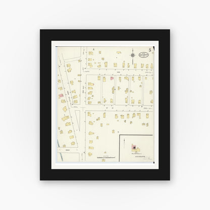 Old map wall art mockup — black gallery frame with white mat — Sanborn Fire Insurance Map from New London, Huron County, Ohio (1911), Sheet #0005