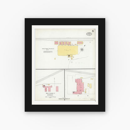 Old map wall art mockup — black gallery frame with white mat — Sanborn Fire Insurance Map from Porter, Porter County, Indiana (1899), Sheet #0003