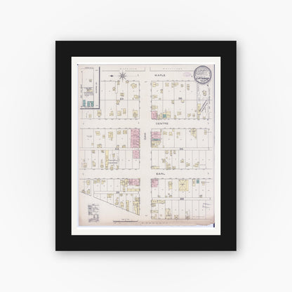 Old map wall art mockup — black gallery frame with white mat — Sanborn Fire Insurance Map from Lathrop, Clinton County, Missouri (Unknown), Sheet #0001