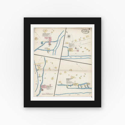 Old map wall art mockup — black gallery frame with white mat — Sanborn Fire Insurance Map from Trinity College, Randolph County, North Carolina (1885), Sheet #0004