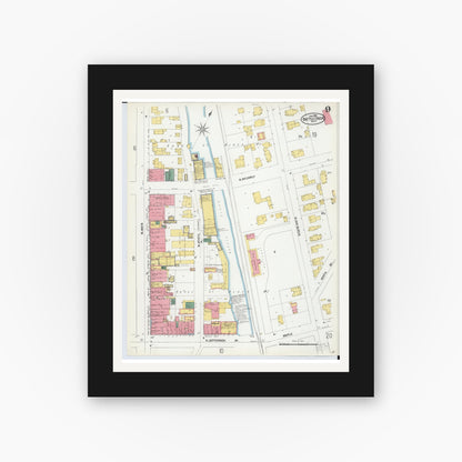 Old map wall art mockup — black gallery frame with white mat — Sanborn Fire Insurance Map from Battle Creek, Calhoun County, Michigan (1902), Sheet #0009