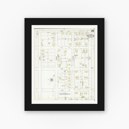 Old map wall art mockup — black gallery frame with white mat — Sanborn Fire Insurance Map from Beardstown, Cass County, Illinois (1906), Sheet #0012