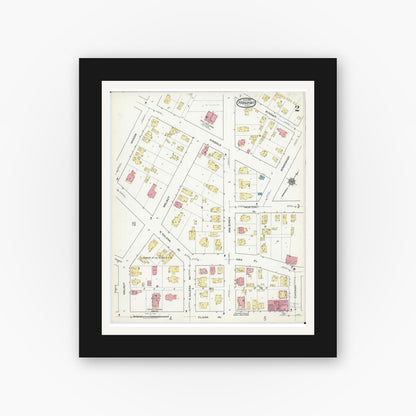 Old map wall art mockup — black gallery frame with white mat — Sanborn Fire Insurance Map from Freeport, Stephenson County, Illinois (1918), Sheet #0002