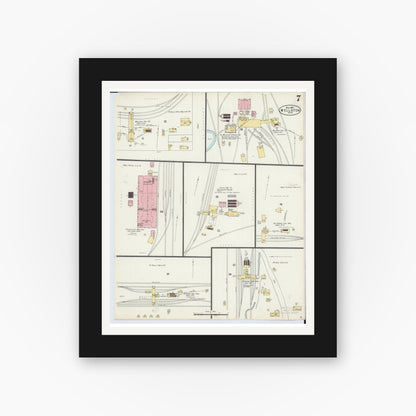 Old map wall art mockup — black gallery frame with white mat — Sanborn Fire Insurance Map from Wellston, Jackson County, Ohio (1897), Sheet #0007