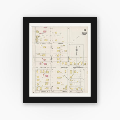 Old map wall art mockup — black gallery frame with white mat — Sanborn Fire Insurance Map from Marion, Williamson County, Illinois (1922), Sheet #0003