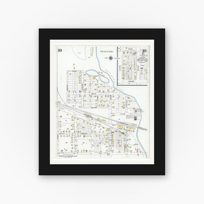 Old map wall art mockup — black gallery frame with white mat — Sanborn Fire Insurance Map from Momence, Kankakee County, Illinois (1924), Sheet #0010