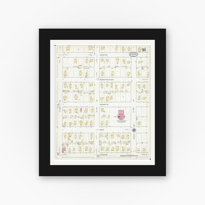 Old map wall art mockup — black gallery frame with white mat — Sanborn Fire Insurance Map from Pekin, Tazewell County, Illinois (1916), Sheet #0018