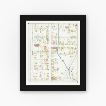 Old map wall art mockup — black gallery frame with white mat — Sanborn Fire Insurance Map from Crestline, Crawford County, Ohio (1901), Sheet #0003