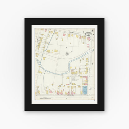 Old map wall art mockup — black gallery frame with white mat — Sanborn Fire Insurance Map from Uniontown, Fayette County, Pennsylvania (1896), Sheet #0003