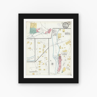 Old map wall art mockup — black gallery frame with white mat — Sanborn Fire Insurance Map from Brewster, Putnam County, New York (1898) - Complete Map Set