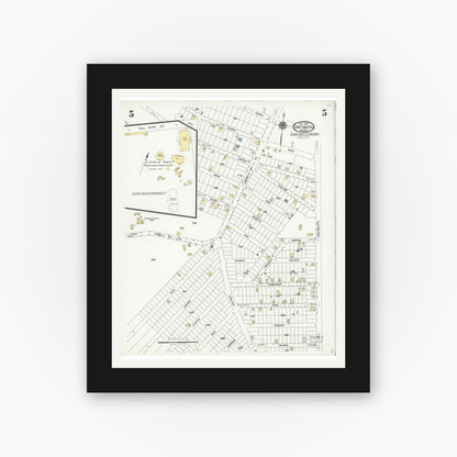 Old map wall art mockup — black gallery frame with white mat — Sanborn Fire Insurance Map from Dartmouth, Bristol County, Massachusetts (1924), Sheet #0005