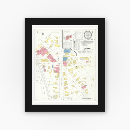 Old map wall art mockup — black gallery frame with white mat — Sanborn Fire Insurance Map from Galesburg, Kalamazoo County, Michigan (1933) - Complete Map Set