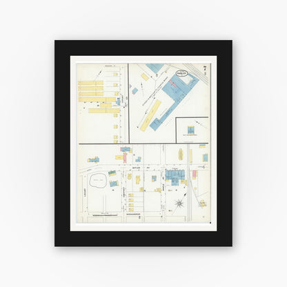 Old map wall art mockup — black gallery frame with white mat — Sanborn Fire Insurance Map from Ambler, Montgomery County, Pennsylvania (1909), Sheet #0007