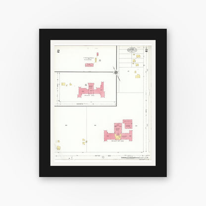 Old map wall art mockup — black gallery frame with white mat — Sanborn Fire Insurance Map from Montebello, Los Angeles County, California (1925), Sheet #0002