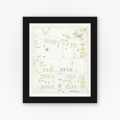 Old map wall art mockup — black gallery frame with white mat — Sanborn Fire Insurance Map from Carthage, Jefferson County, New York (1908), Sheet #0006
