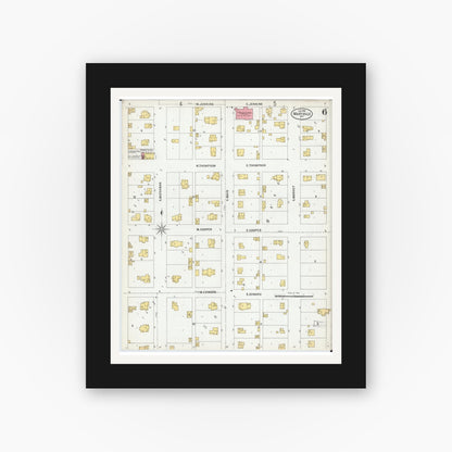 Old map wall art mockup — black gallery frame with white mat — Sanborn Fire Insurance Map from Maryville, Nodaway County, Missouri (1900), Sheet #0006