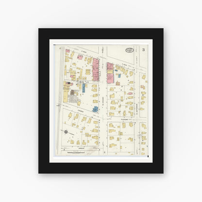 Old map wall art mockup — black gallery frame with white mat — Sanborn Fire Insurance Map from Quincy, Branch County, Michigan (1919), Sheet #0003