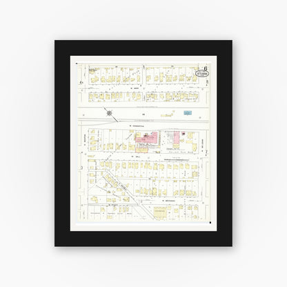 Old map wall art mockup — black gallery frame with white mat — Sanborn Fire Insurance Map from Ottumwa, Wapello County, Iowa (1909), Sheet #0006
