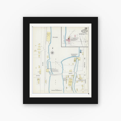 Old map wall art mockup — black gallery frame with white mat — Sanborn Fire Insurance Map from Batavia, Kane County, Illinois (1891), Sheet #0012