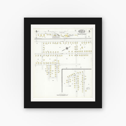 Old map wall art mockup — black gallery frame with white mat — Sanborn Fire Insurance Map from Kannapolis, Rowan And Cabarrus Counties, North Carolina (1926), Sheet #0005