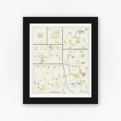 Old map wall art mockup — black gallery frame with white mat — Sanborn Fire Insurance Map from Sulphur Springs, Hopkins County, Texas (1898), Sheet #0006