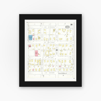 Old map wall art mockup — black gallery frame with white mat — Sanborn Fire Insurance Map from Newton, Jasper County, Iowa (1918), Sheet #0010