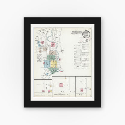 Old map wall art mockup — black gallery frame with white mat — Sanborn Fire Insurance Map from Tyrone, Blair County, Pennsylvania (1896), Sheet #0001