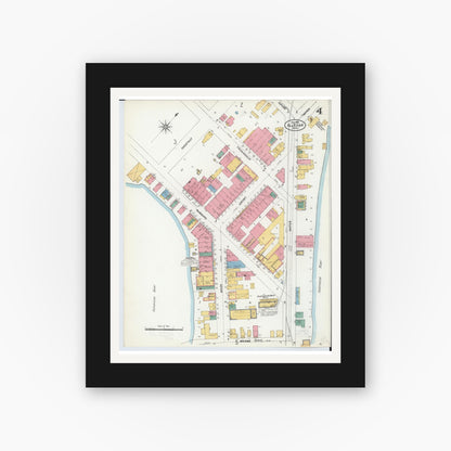 Old map wall art mockup — black gallery frame with white mat — Sanborn Fire Insurance Map from Allegan, Allegan County, Michigan (1906), Sheet #0004