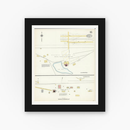 Old map wall art mockup — black gallery frame with white mat — Sanborn Fire Insurance Map from Hurley, Iron County, Wisconsin (1913), Sheet #0015