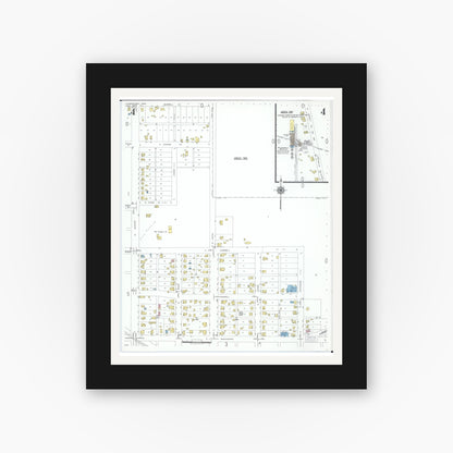Old map wall art mockup — black gallery frame with white mat — Sanborn Fire Insurance Map from Loudonville, Ashland County, Ohio (1950), Sheet #0004