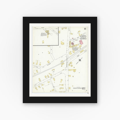 Old map wall art mockup — black gallery frame with white mat — Sanborn Fire Insurance Map from Grafton, Worcester County, Massachusetts (1910), Sheet #0011