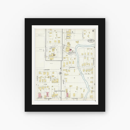 Old map wall art mockup — black gallery frame with white mat — Sanborn Fire Insurance Map from Gainesville, Cooke County, Texas (1897), Sheet #0008