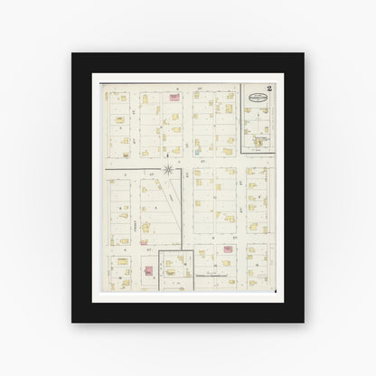Old map wall art mockup — black gallery frame with white mat — Sanborn Fire Insurance Map from Forreston, Ogle County, Illinois (1893), Sheet #0002