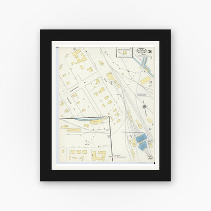 Old map wall art mockup — black gallery frame with white mat — Sanborn Fire Insurance Map from Escanaba, Delta County, Michigan (1913), Sheet #0030
