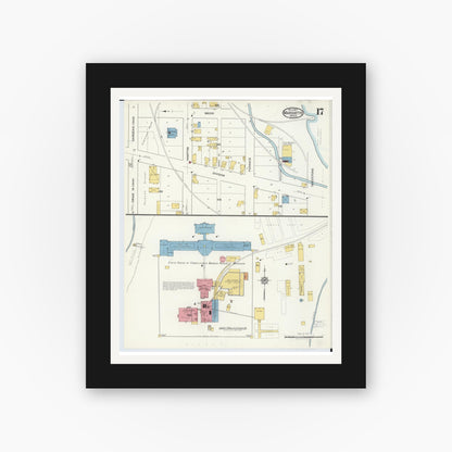Old map wall art mockup — black gallery frame with white mat — Sanborn Fire Insurance Map from Marquette, Marquette County, Michigan (1917), Sheet #0017