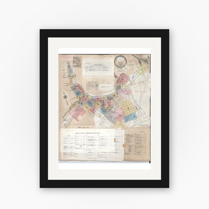 Old map wall art mockup — black gallery frame with white mat — Sanborn Fire Insurance Map from Hilo, Hawaii County, Hawaii (1957), Sheet #0001