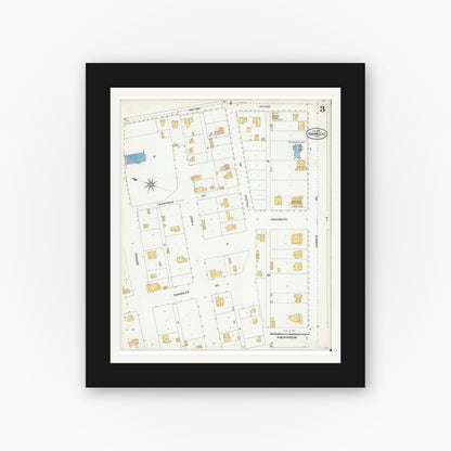 Old map wall art mockup — black gallery frame with white mat — Sanborn Fire Insurance Map from San Angelo, Tom Green County, Texas (1904), Sheet #0003