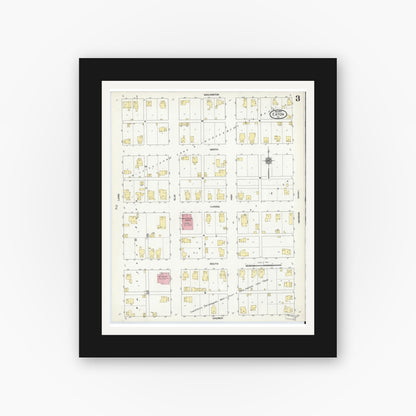 Old map wall art mockup — black gallery frame with white mat — Sanborn Fire Insurance Map from Eaton, Delaware County, Indiana (1910), Sheet #0003