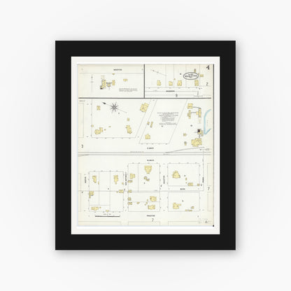 Old map wall art mockup — black gallery frame with white mat — Sanborn Fire Insurance Map from Van Alstyne, Grayson County, Texas (1907), Sheet #0004