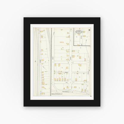 Old map wall art mockup — black gallery frame with white mat — Sanborn Fire Insurance Map from Duncannon, Perry County, Pennsylvania (1911), Sheet #0008
