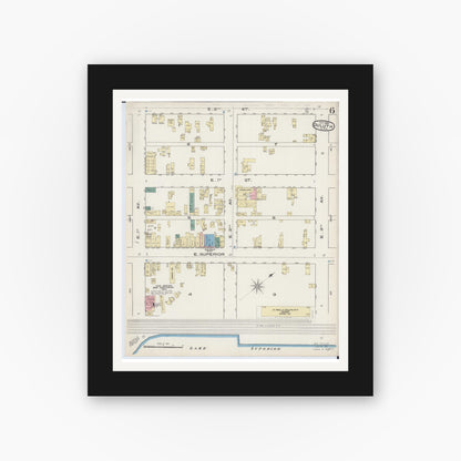 Old map wall art mockup — black gallery frame with white mat — Sanborn Fire Insurance Map from Duluth, Saint Louis County, Minnesota (1885), Sheet #0006
