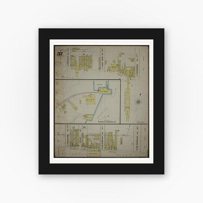 Old map wall art mockup — black gallery frame with white mat — Sanborn Fire Insurance Map from Atlantic City, Atlantic County, New Jersey (1886), Sheet #0037