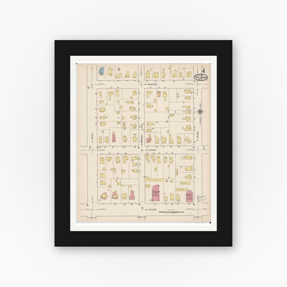 Old map wall art mockup — black gallery frame with white mat — Sanborn Fire Insurance Map from Tecumseh, Lenawee County, Michigan (1922), Sheet #0004