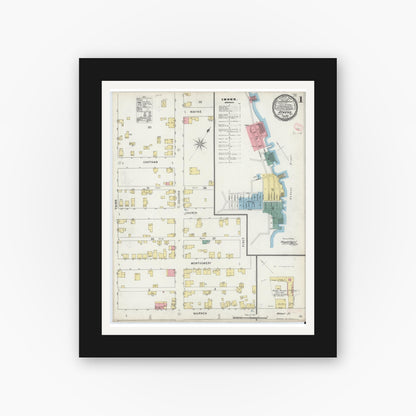 Old map wall art mockup — black gallery frame with white mat — Sanborn Fire Insurance Map from Athens, Greene County, New York (1895), Sheet #0001