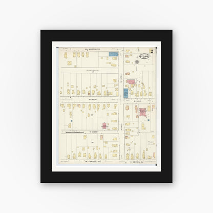 Old map wall art mockup — black gallery frame with white mat — Sanborn Fire Insurance Map from Zeeland, Ottawa County, Michigan (1916), Sheet #0002