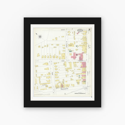 Old map wall art mockup — black gallery frame with white mat — Sanborn Fire Insurance Map from Freehold, Monmouth County, New Jersey (1909), Sheet #0003