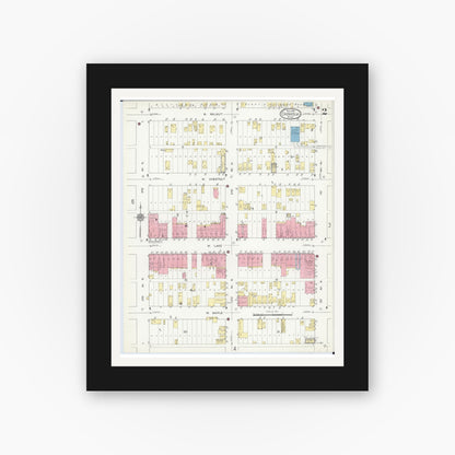 Old map wall art mockup — black gallery frame with white mat — Sanborn Fire Insurance Map from Chisholm, Saint Louis County, Minnesota (1912), Sheet #0002