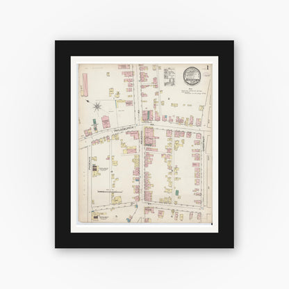 Old map wall art mockup — black gallery frame with white mat — Sanborn Fire Insurance Map from Boyertown, Berks County, Pennsylvania (1886), Sheet #0001