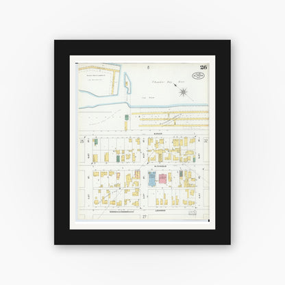 Old map wall art mockup — black gallery frame with white mat — Sanborn Fire Insurance Map from Alpena, Alpena County, Michigan (1901), Sheet #0026